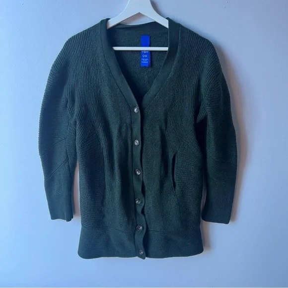 Kit and Ace Merino Wool Classic Green Cardigan Sweater - Picture 2 of 10